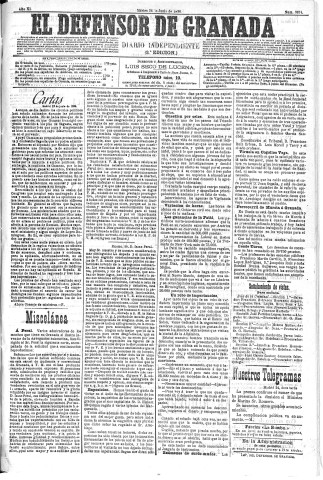 'El Defensor de Granada  : diario político independiente' - Año XI Número 3674 2ª ed. - 1890 Junio 24