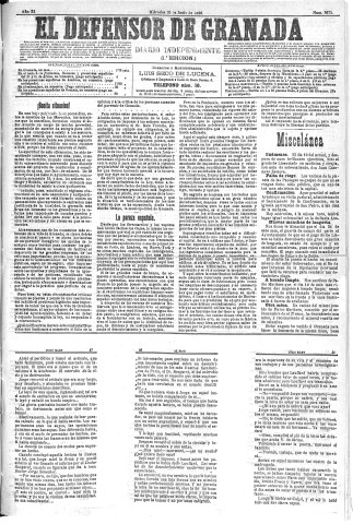 'El Defensor de Granada  : diario político independiente' - Año XI Número 3675 1ª ed. - 1890 Junio 25