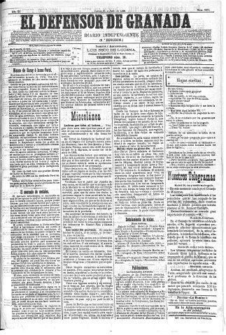 'El Defensor de Granada  : diario político independiente' - Año XI Número 3678 2ª ed. - 1890 Junio 26
