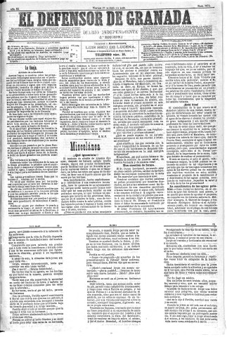 'El Defensor de Granada  : diario político independiente' - Año XI Número 3679 1ª ed. - 1890 Junio 27