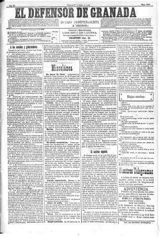 'El Defensor de Granada  : diario político independiente' - Año XI Número 3680 2ª ed. - 1890 Junio 27