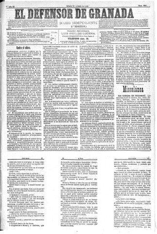 'El Defensor de Granada  : diario político independiente' - Año XI Número 3681 1ª ed. - 1890 Junio 28