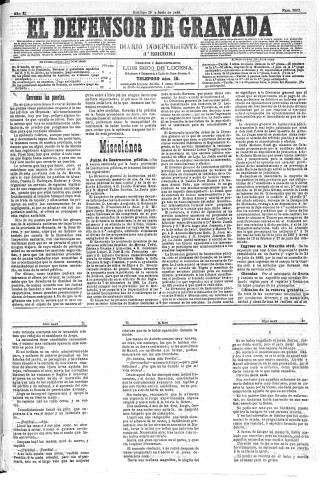 'El Defensor de Granada  : diario político independiente' - Año XI Número 3683 1ª ed. - 1890 Junio 29