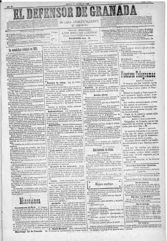 'El Defensor de Granada  : diario político independiente' - Año XI Número 3686 2ª ed. - 1890 Julio 01
