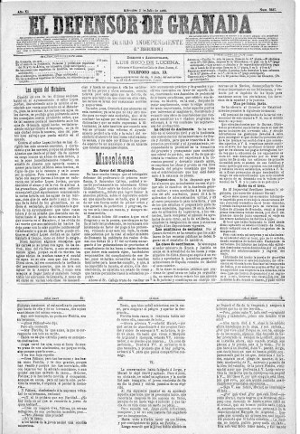 'El Defensor de Granada  : diario político independiente' - Año XI Número 3687 1ª ed. - 1890 Julio 02