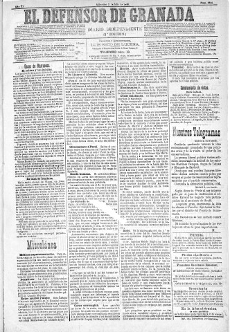'El Defensor de Granada  : diario político independiente' - Año XI Número 3688 2ª ed. - 1890 Julio 02
