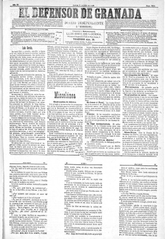 'El Defensor de Granada  : diario político independiente' - Año XI Número 3689 1ª ed. - 1890 Julio 03