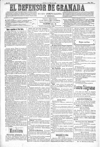 'El Defensor de Granada  : diario político independiente' - Año XI Número 3690 2ª ed. - 1890 Julio 03