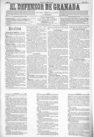 'El Defensor de Granada  : diario político independiente' - Año XI Número 3691 1ª ed. - 1890 Julio 04