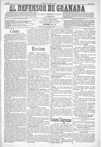 'El Defensor de Granada  : diario político independiente' - Año XI Número 3692 2ª ed. - 1890 Julio 04