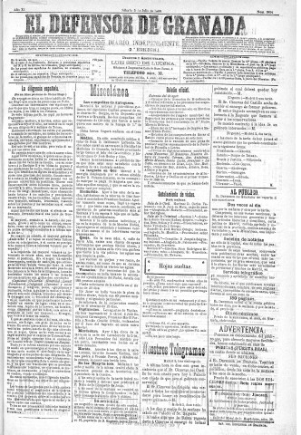 'El Defensor de Granada  : diario político independiente' - Año XI Número 3694 2ª ed. - 1890 Julio 05