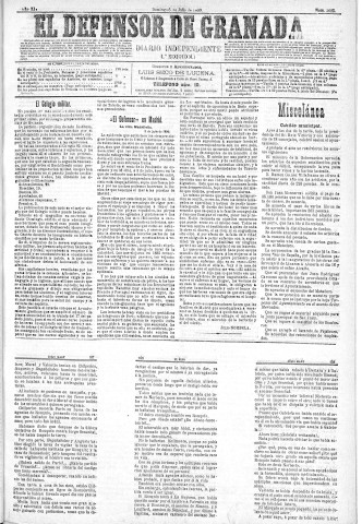 'El Defensor de Granada  : diario político independiente' - Año XI Número 3695 1ª ed. - 1890 Julio 06