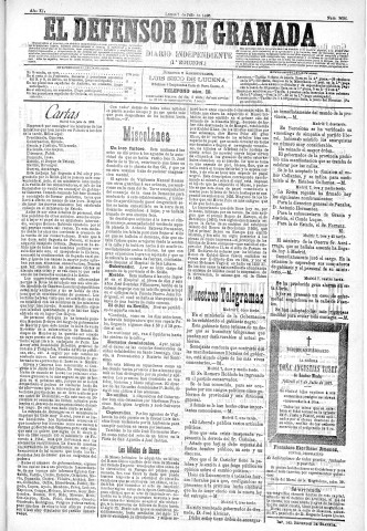 'El Defensor de Granada  : diario político independiente' - Año XI Número 3696 1ª ed. - 1890 Julio 07