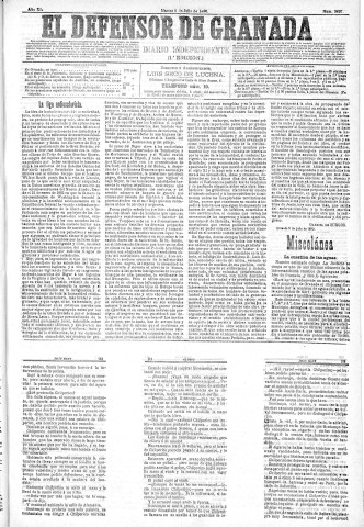 'El Defensor de Granada  : diario político independiente' - Año XI Número 3697 1ª ed. - 1890 Julio 08