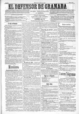 'El Defensor de Granada  : diario político independiente' - Año XI Número 3700 2ª ed. - 1890 Julio 09