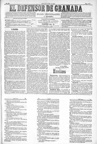 'El Defensor de Granada  : diario político independiente' - Año XI Número 3701 1ª ed. - 1890 Julio 10