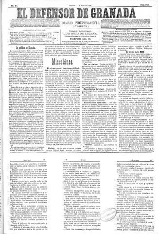 'El Defensor de Granada  : diario político independiente' - Año XI Número 3703 1ª ed. - 1890 Julio 11