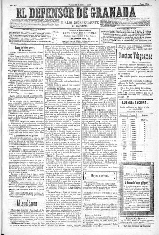 'El Defensor de Granada  : diario político independiente' - Año XI Número 3704 2ª ed. - 1890 Julio 11