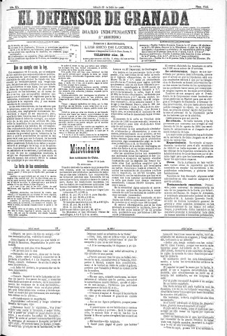 'El Defensor de Granada  : diario político independiente' - Año XI Número 3705 1ª ed. - 1890 Julio 12