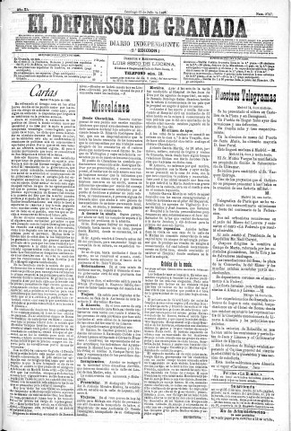 'El Defensor de Granada  : diario político independiente' - Año XI Número 3708 2ª ed. - 1890 Julio 13