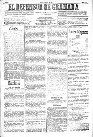 'El Defensor de Granada  : diario político independiente' - Año XI Número 3710 2ª ed. - 1890 Julio 15