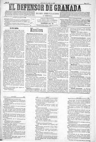 'El Defensor de Granada  : diario político independiente' - Año XI Número 3711 1ª ed. - 1890 Julio 16