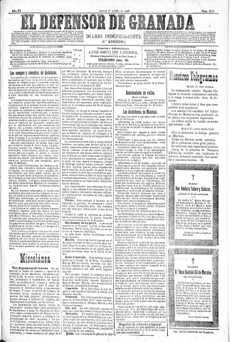 'El Defensor de Granada  : diario político independiente' - Año XI Número 3714 2ª ed. - 1890 Julio 17