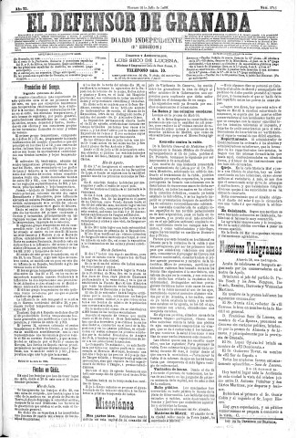 'El Defensor de Granada  : diario político independiente' - Año XI Número 3716 2ª ed. - 1890 Julio 18