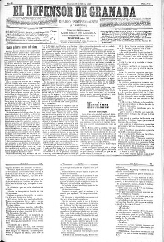 'El Defensor de Granada  : diario político independiente' - Año XI Número 3719 1ª ed. - 1890 Julio 20