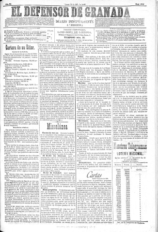 'El Defensor de Granada  : diario político independiente' - Año XI Número 3720 1ª ed. - 1890 Julio 21