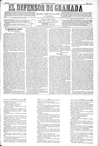 'El Defensor de Granada  : diario político independiente' - Año XI Número 3721 1ª ed. - 1890 Julio 22