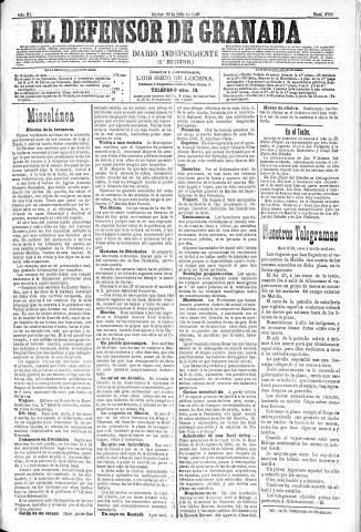 'El Defensor de Granada  : diario político independiente' - Año XI Número 3722 2ª ed. - 1890 Julio 22