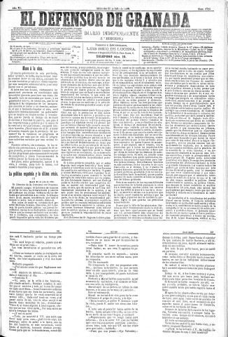 'El Defensor de Granada  : diario político independiente' - Año XI Número 3723 1ª ed. - 1890 Julio 23