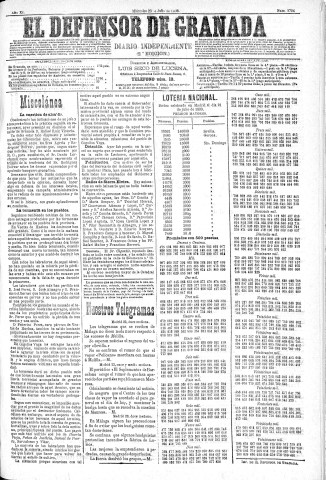 'El Defensor de Granada  : diario político independiente' - Año XI Número 3724 2ª ed. - 1890 Julio 23