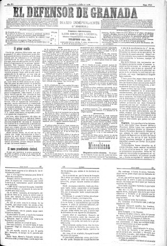 'El Defensor de Granada  : diario político independiente' - Año XI Número 3725 1ª ed. - 1890 Julio 24