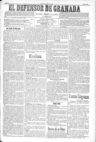 'El Defensor de Granada  : diario político independiente' - Año XI Número 3726 2ª ed. - 1890 Julio 24