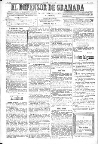 'El Defensor de Granada  : diario político independiente' - Año XI Número 3728 2ª ed. - 1890 Julio 25
