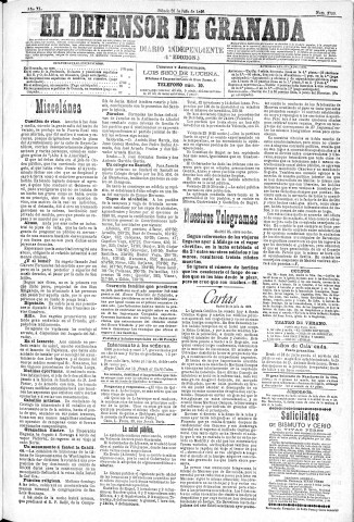 'El Defensor de Granada  : diario político independiente' - Año XI Número 3729 1ª ed. - 1890 Julio 26