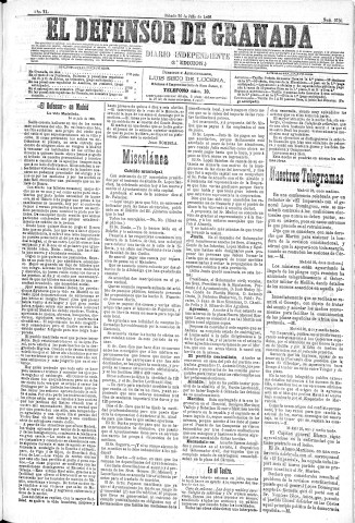'El Defensor de Granada  : diario político independiente' - Año XI Número 3730 2ª ed. - 1890 Julio 26