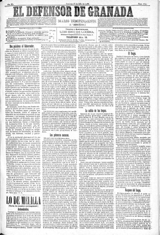 'El Defensor de Granada  : diario político independiente' - Año XI Número 3731 1ª ed. - 1890 Julio 27