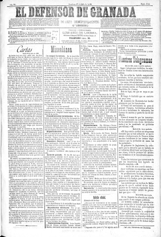 'El Defensor de Granada  : diario político independiente' - Año XI Número 3732 2ª ed. - 1890 Julio 27