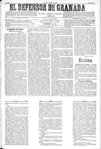'El Defensor de Granada  : diario político independiente' - Año XI Número 3733 1ª ed. - 1890 Julio 29