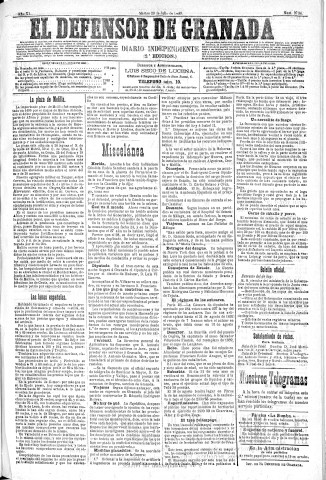 'El Defensor de Granada  : diario político independiente' - Año XI Número 3734 2ª ed. - 1890 Julio 29