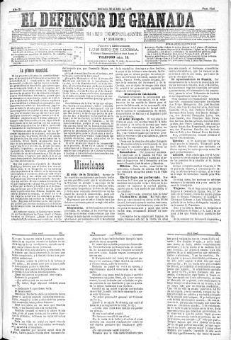 'El Defensor de Granada  : diario político independiente' - Año XI Número 3735 1ª ed. - 1890 Julio 30