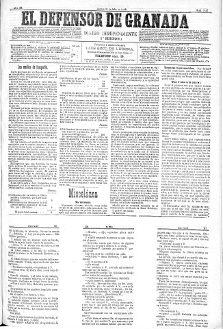 'El Defensor de Granada  : diario político independiente' - Año XI Número 3737 1ª ed. - 1890 Julio 31