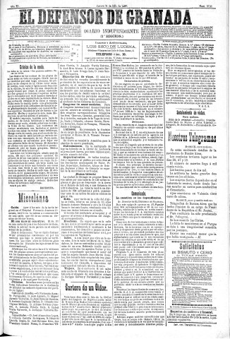'El Defensor de Granada  : diario político independiente' - Año XI Número 3738 2ª ed. - 1890 Julio 31