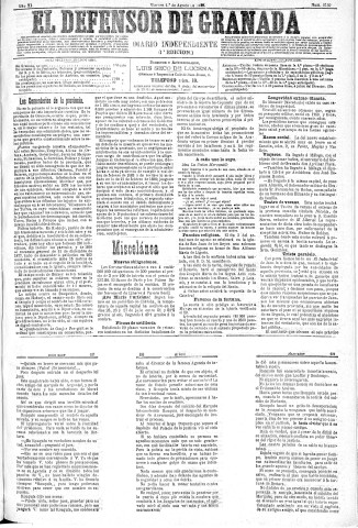 'El Defensor de Granada  : diario político independiente' - Año XI Número 3739 1ª ed. - 1890 Agosto 01