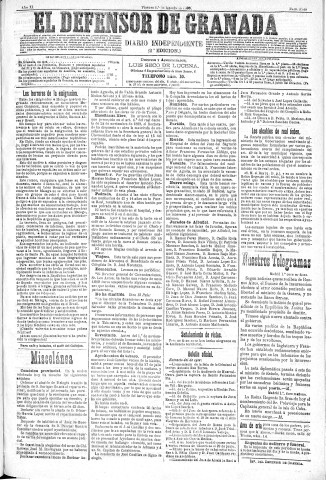 'El Defensor de Granada  : diario político independiente' - Año XI Número 3740 2ª ed. - 1890 Agosto 01