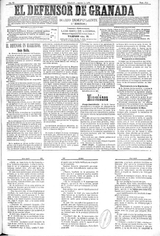 'El Defensor de Granada  : diario político independiente' - Año XI Número 3741 1ª ed. - 1890 Agosto 02