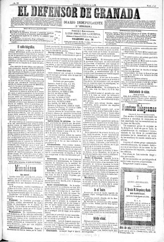 'El Defensor de Granada  : diario político independiente' - Año XI Número 3742 2ª ed. - 1890 Agosto 02
